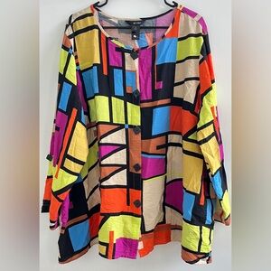 Ali Miles Multicolor Geometric Top 3X inspired Picasso Stain glass Art to Wear
